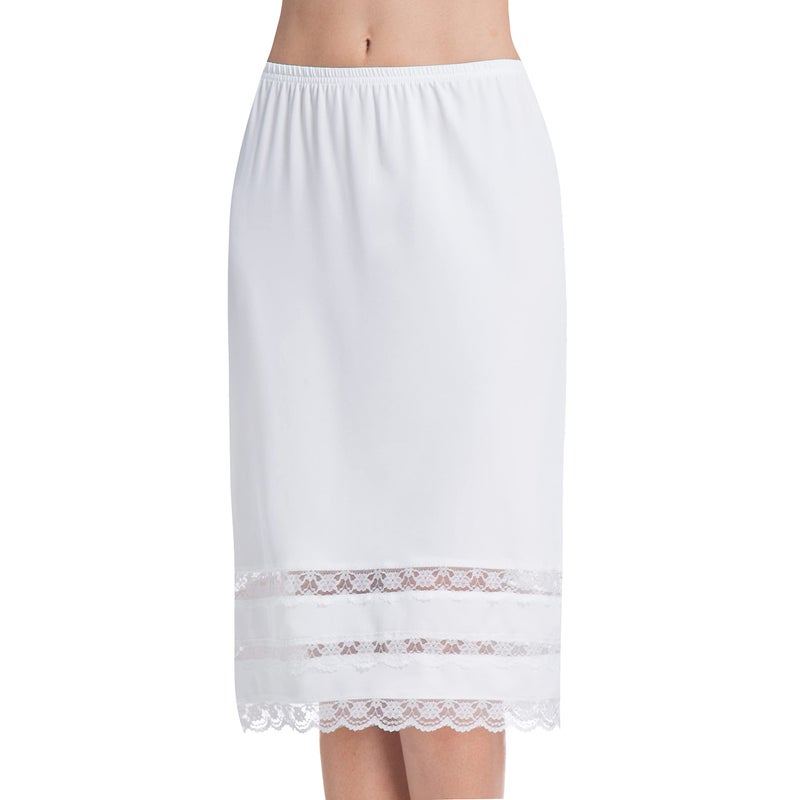 MANCYFIT Half Slips for Women Underskirt Dress Extender Lace Trim Knee Length Midi Skirt 19-26" Length White Small - Image 1